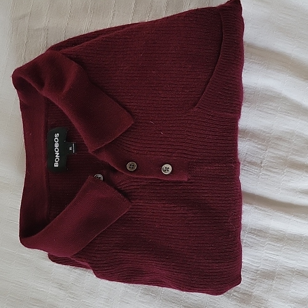 Bonobos Viscose/Wool/Alpaca Long Sleeve Polo Sweater in Burgundy Size XL